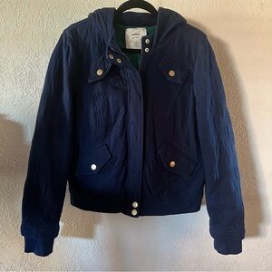 Anthropologie Allihop Quilted Navy Jacket with Gold Accents